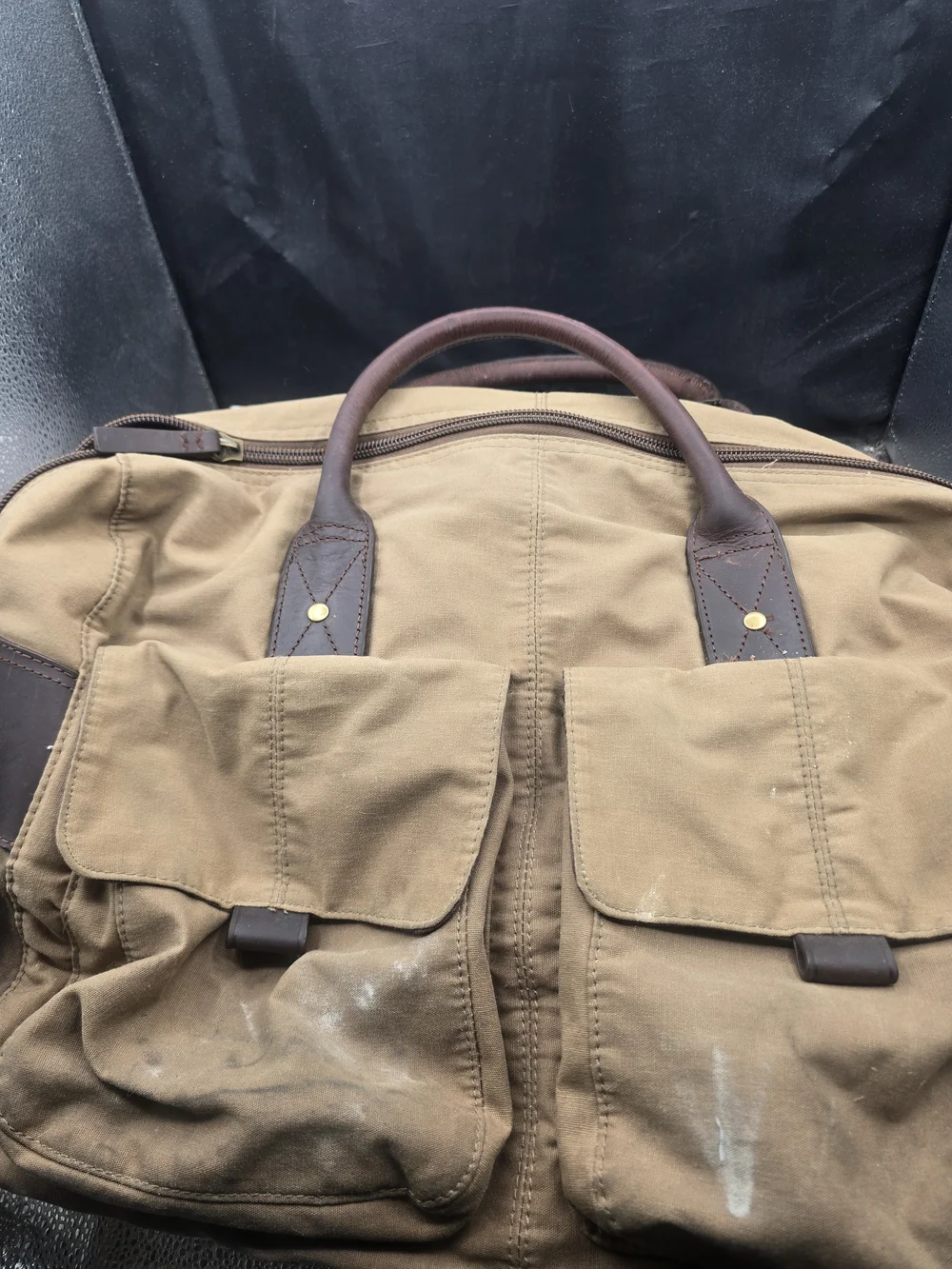 Fossil Brown Canvas Duffel Bag with Leather Accents